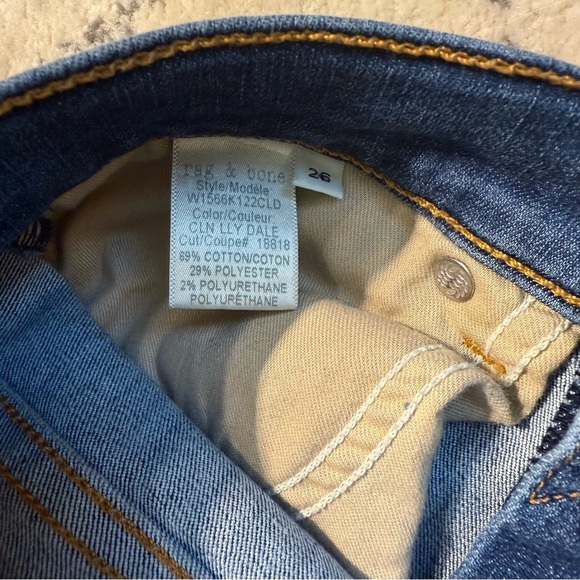 Rag & Bone High Rise Ankle Skinny Jeans | Raw Hem | Medium Wash | Size 26 - Picture 10 of 10